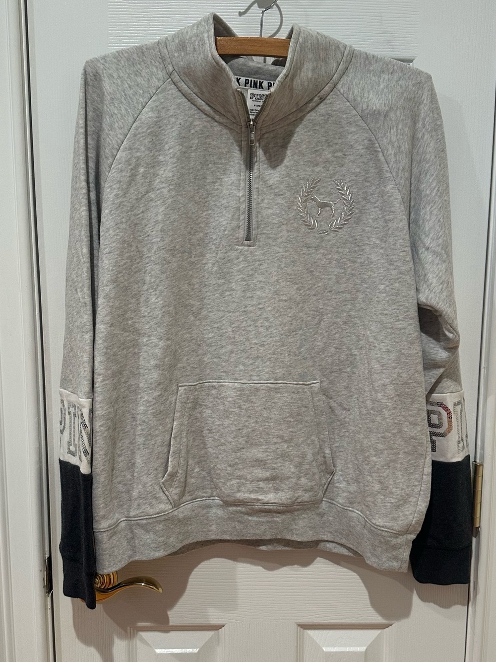 Pink by Victoria's Secret Gray 1/4 Zip Women's Sweatshirt, Size Medium